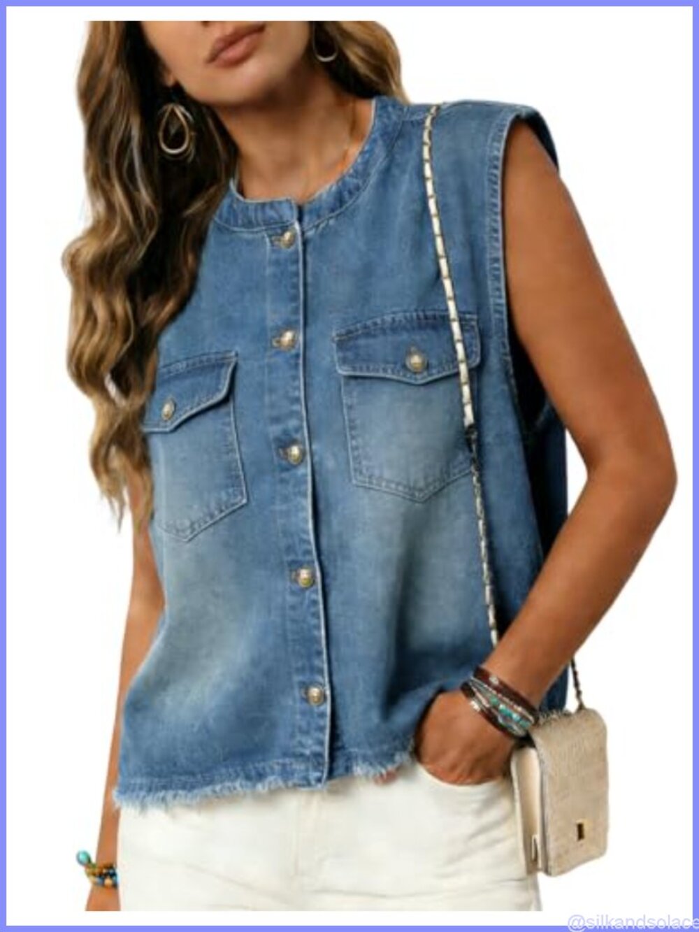 Denim Vest Women Casual Sleeveless Jean Vest Top Button Up